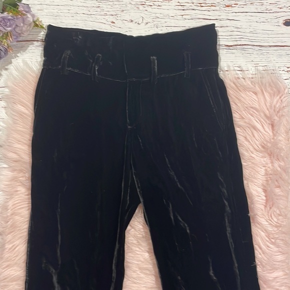 Arteaga Black Velvet High Rise Straight Leg Tie Waist Pants - Picture 9 of 10